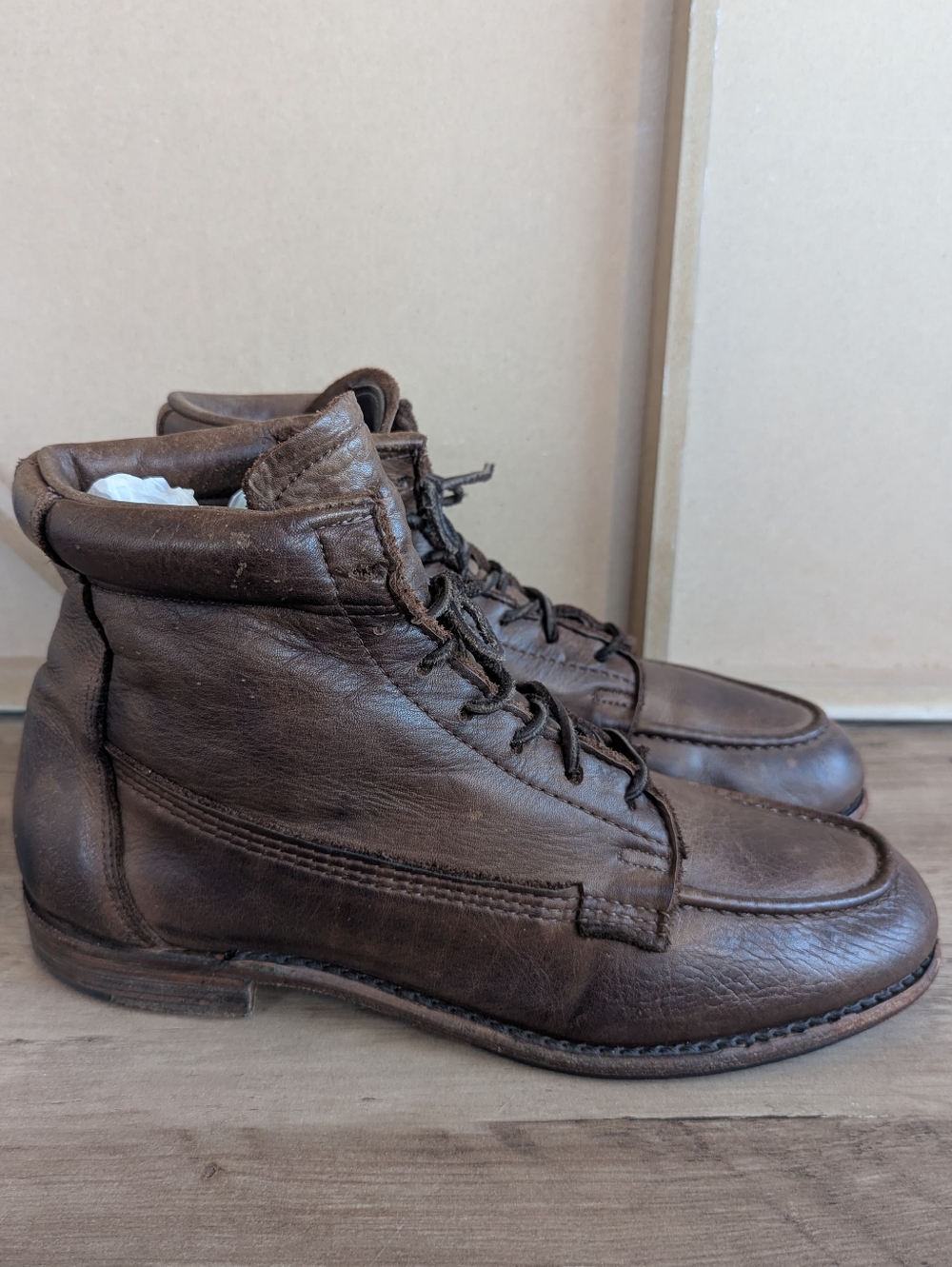Vintage Shoe Company Brown Leather Lace-Up Moc Toe Boots